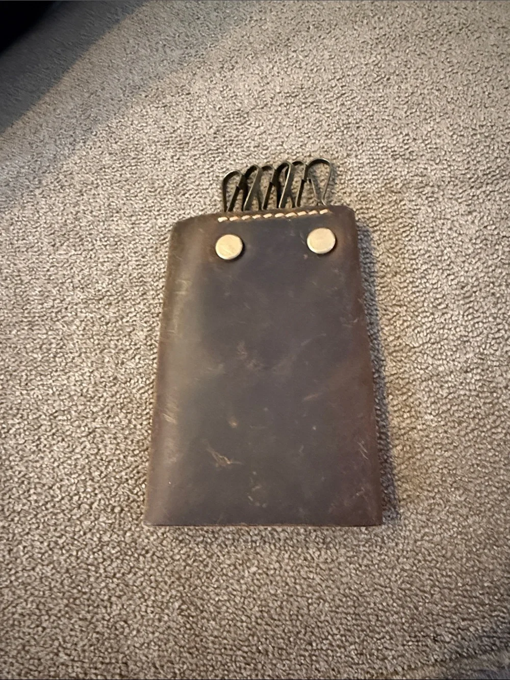 Vintage Leather Brown 6 Key Chain Holder Snap Pouch Tri- Fold Wallet (TD)